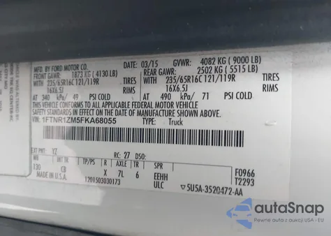 2015 Ford Transit-250 z USA, uszkodzony, nr VIN 1FTNR1ZM5FKA68055